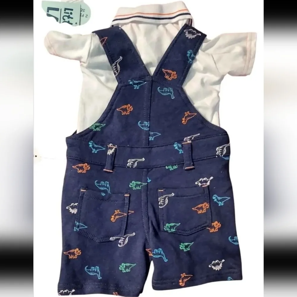 NWT Navy Dinosaur Print Overall Short Set ~sz 6 Mos